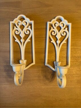 1970's Set Homco Candle Wall Sconce Retro French Country Chic Antique White